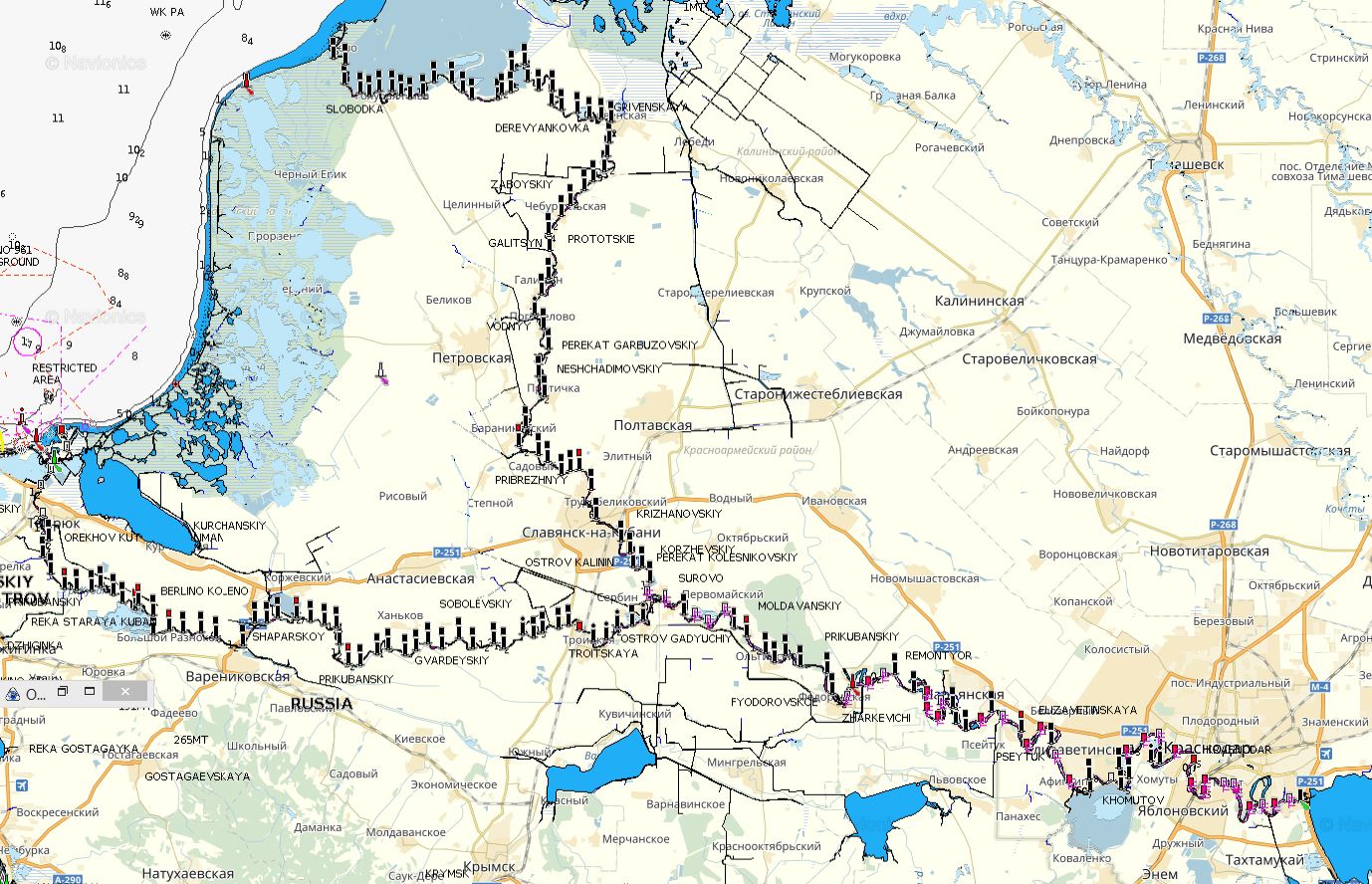 Карта глубин реки Кубань в Краснодаре